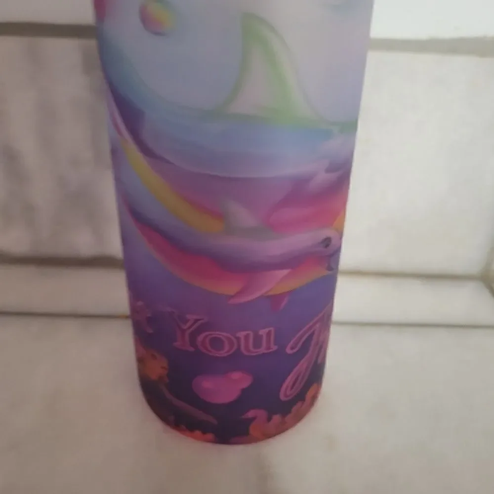 Multicolor Tumbler w/ Wooden Lid & Straw Dolphins Jellyfish Underwater Sea